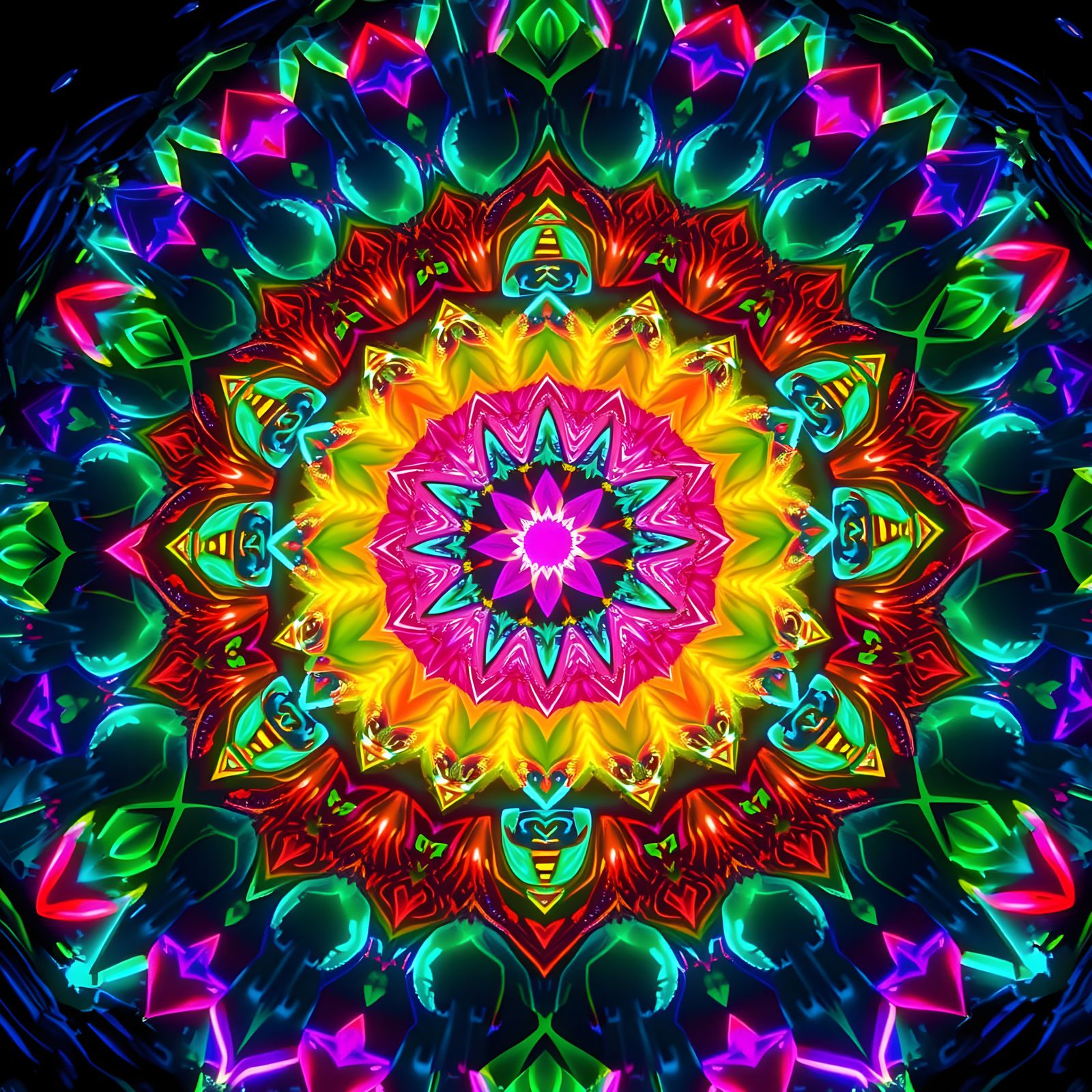 Psychedelic Neon Mandala in Vibrant, Glowing Aesthetic