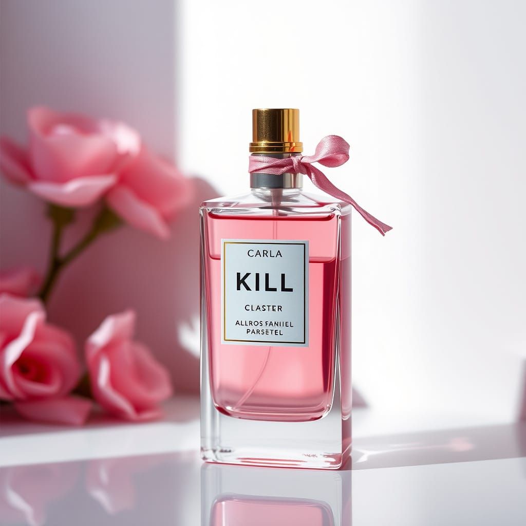 Elegant Perfume Bottle with Pastel Rose Fragrance