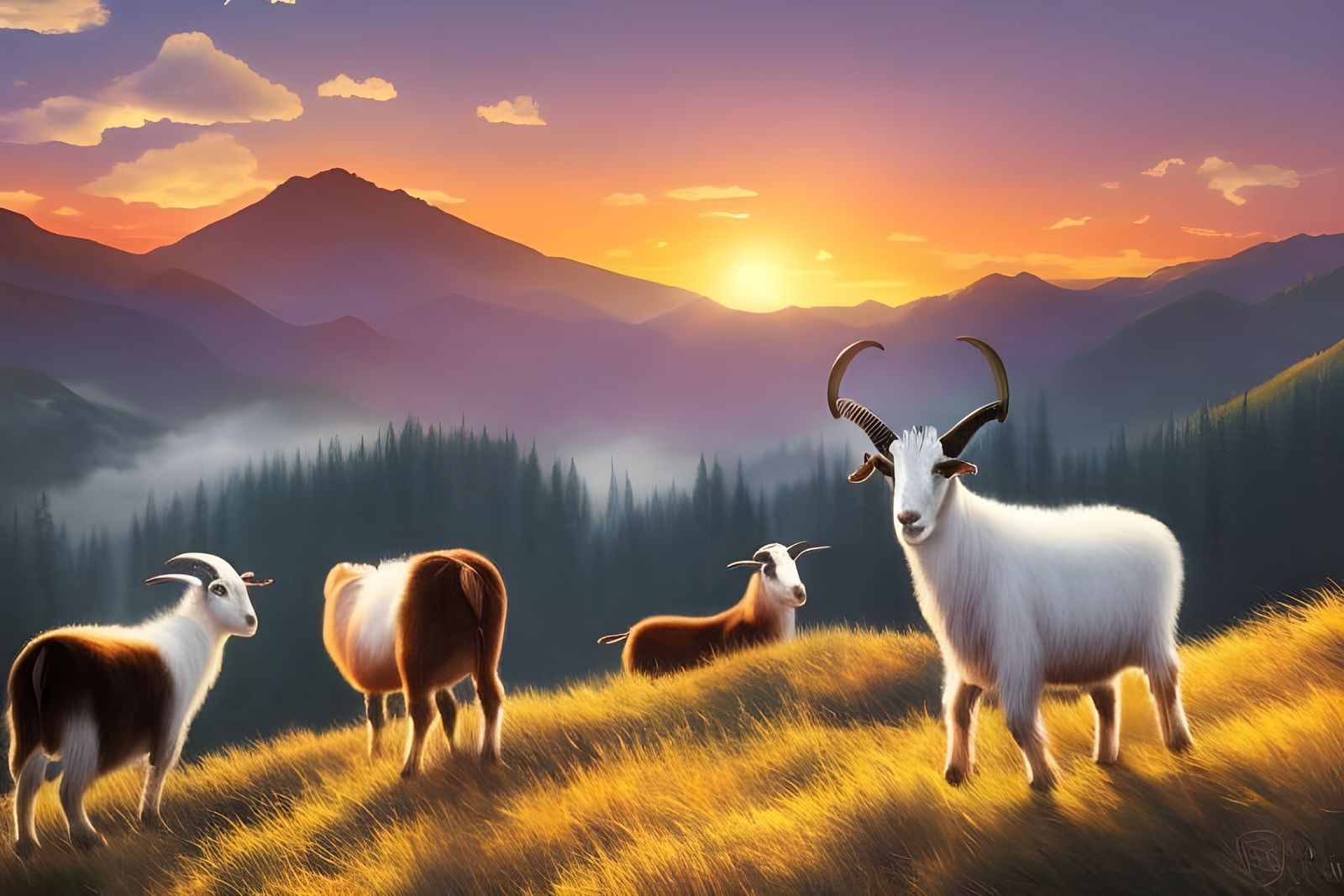 Goats by sunset
