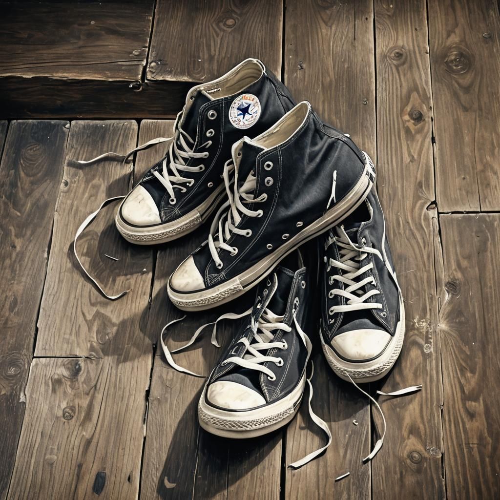 Worn Sneakers on Table in Expressionistic Charcoal