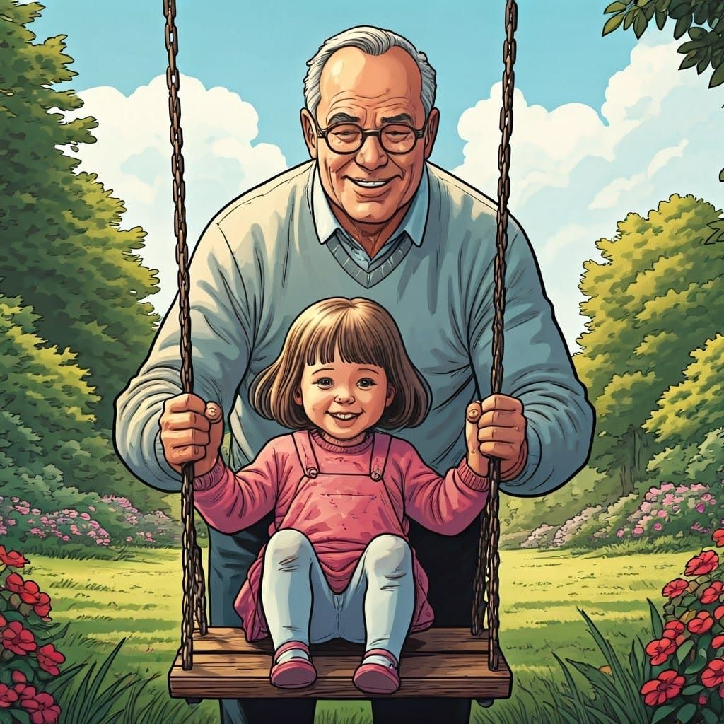 Grandfather and Granddaughter in Comic Book Style