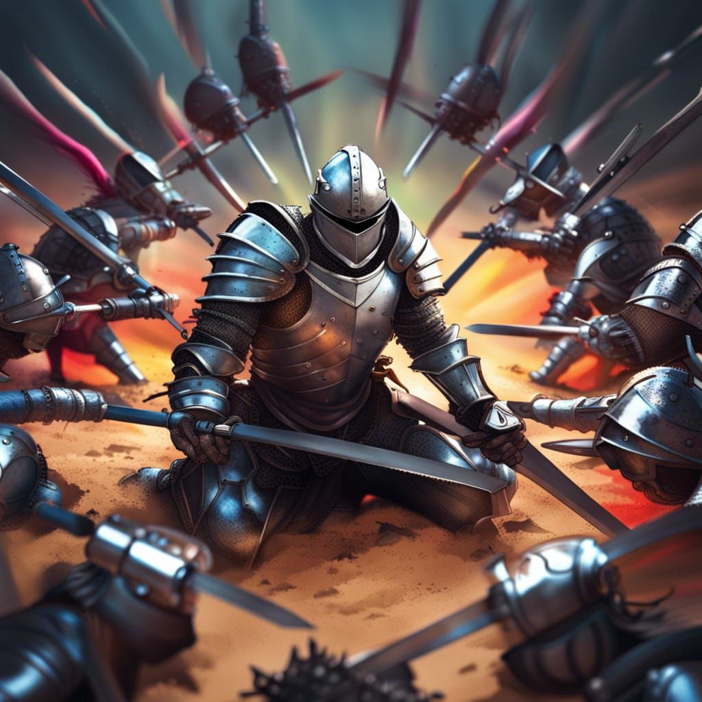 Armored Knight Guarded by Circle of Swords