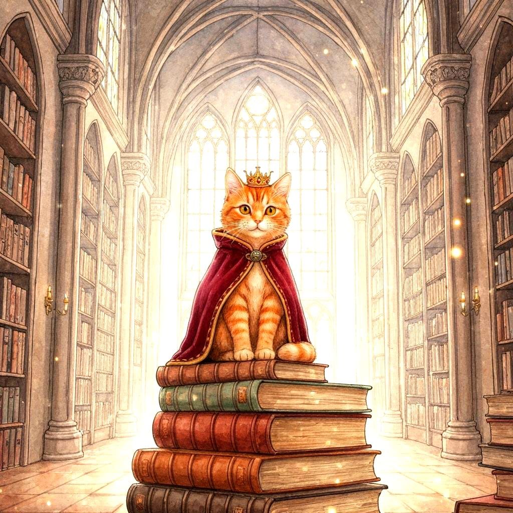 Regal Ginger Cat Guardian in Watercolor Library