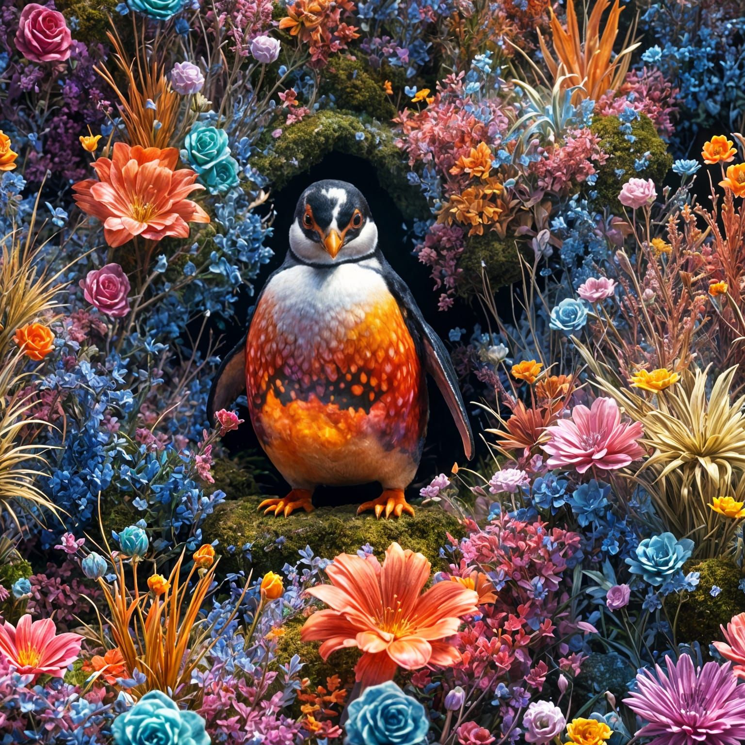 Psychedelic Penguin with Bat Ears: Detailed Matte Painting