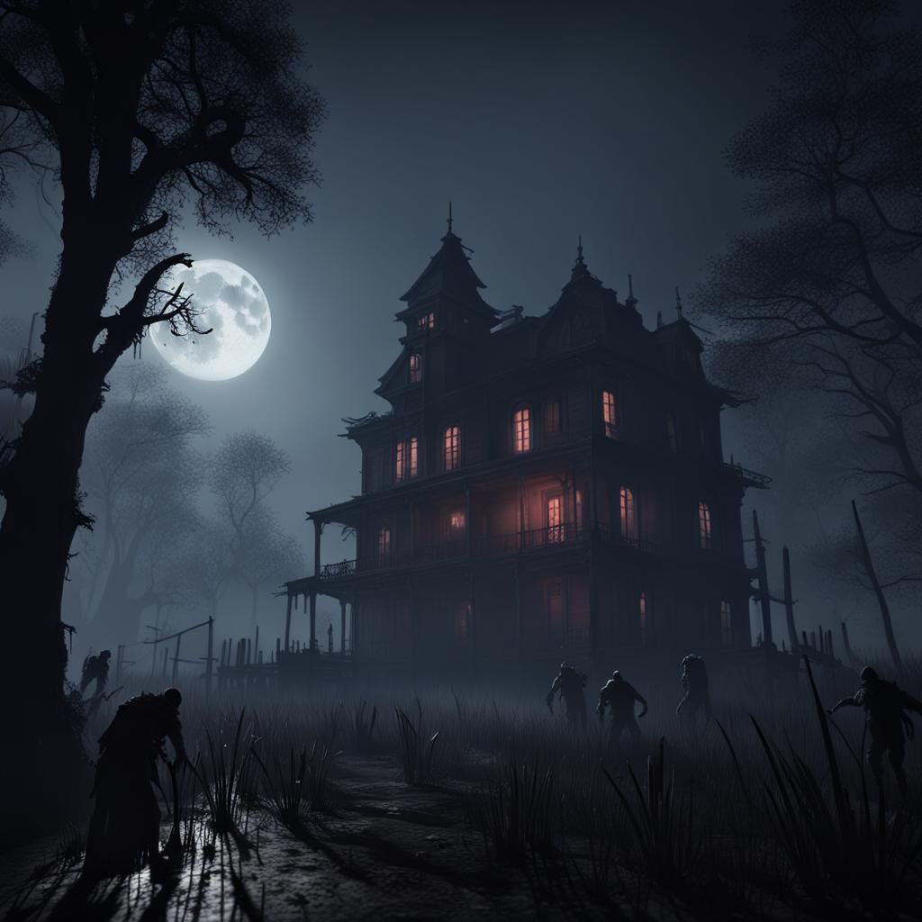 Eerie Zombie Attack in Haunted Swamp, 3D Render