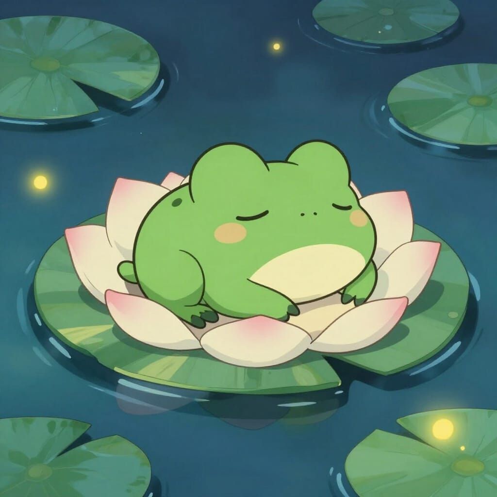 Keroppi Frog Sleeping Peacefully Under Moonlight