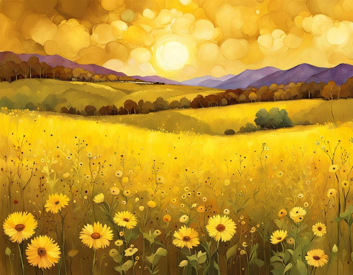 Wildflower Fields Inspired by Klimt in Browns and Yellows