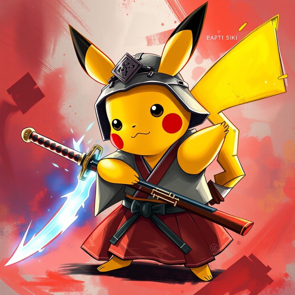 Pikachu Samurai Warrior in Vibrant Anime Style
