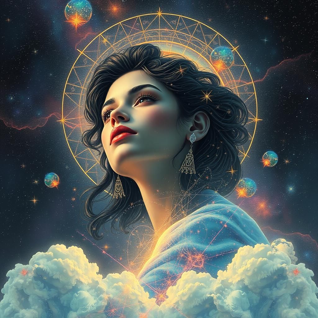 Demonic Girl: Holographic Astral Cosmic Illustration