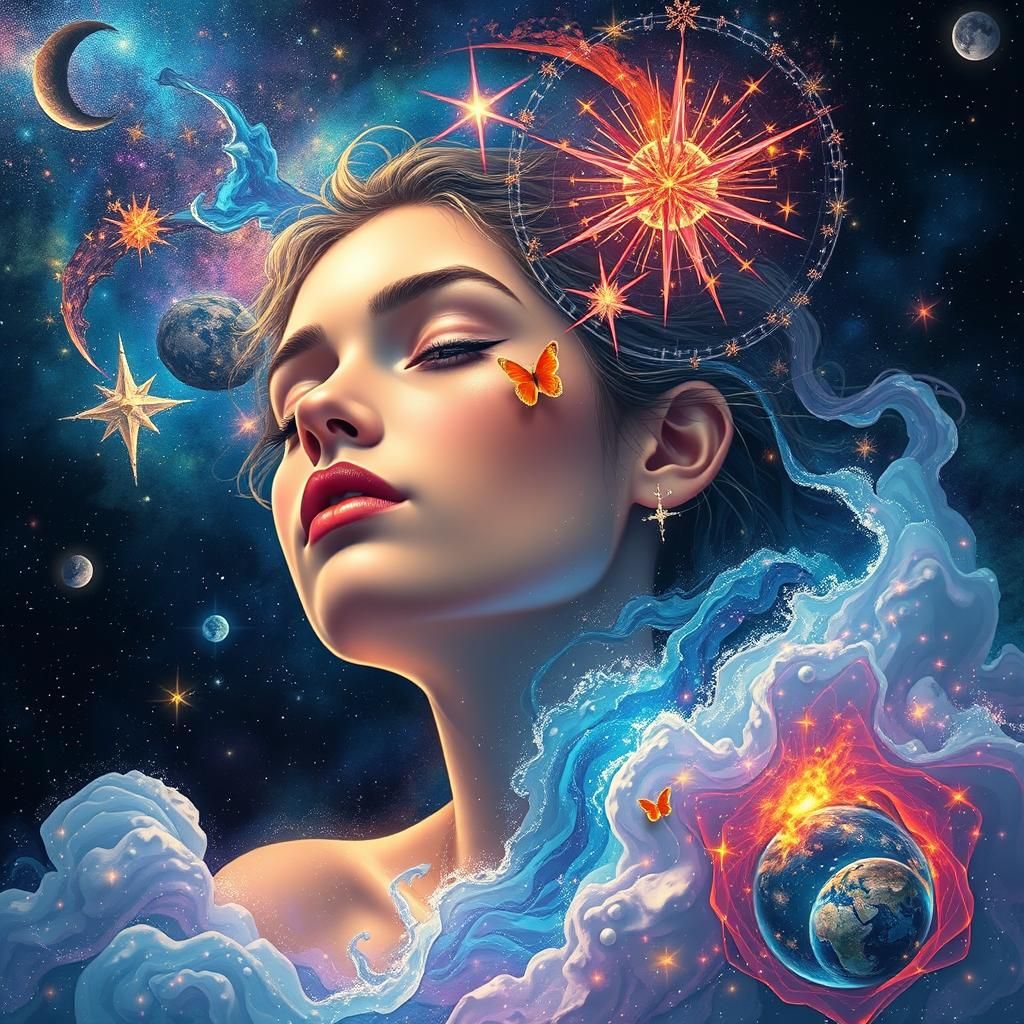 Astral Demon Girl in Holographic Illustration