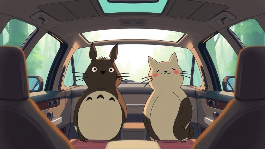 Studio Ghibli Animated Car Scene with Anime Characters