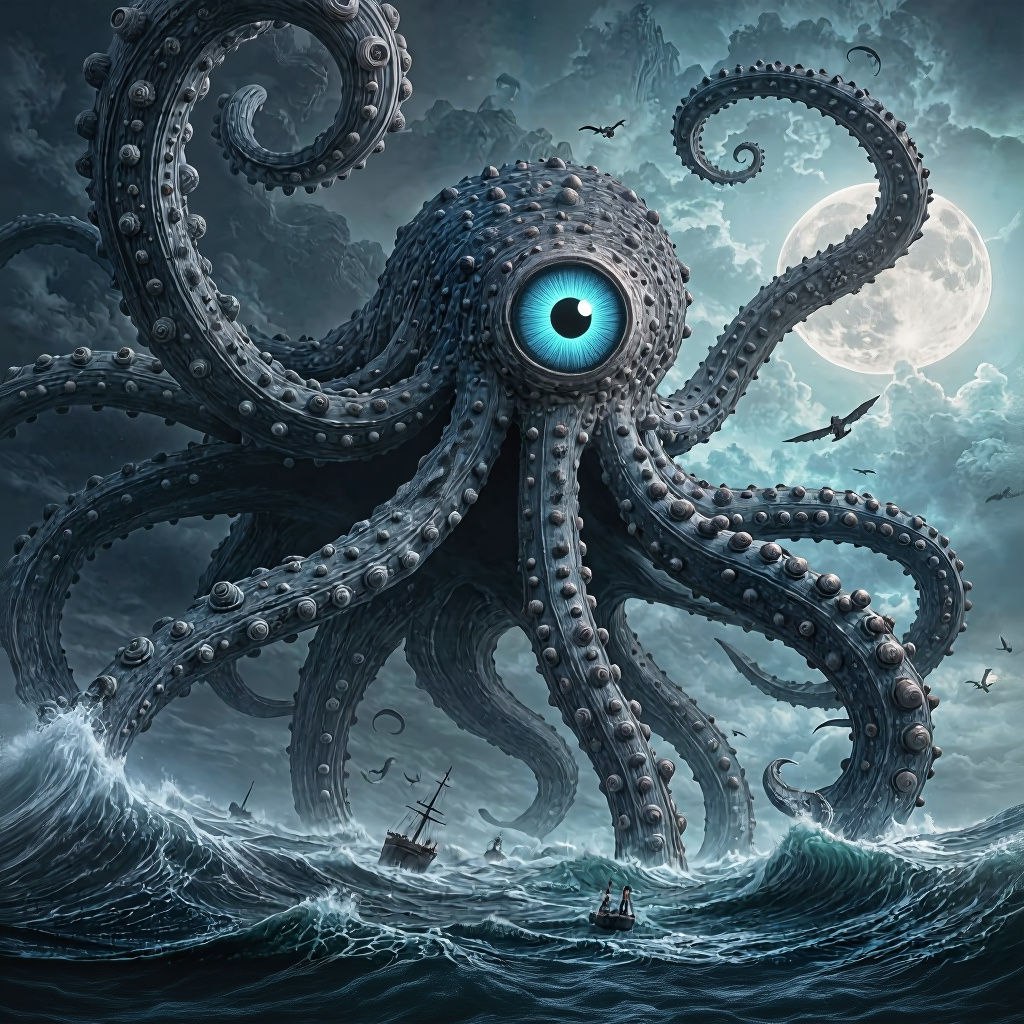 Hyper-Realistic Kraken Emerges from Stormy Seas