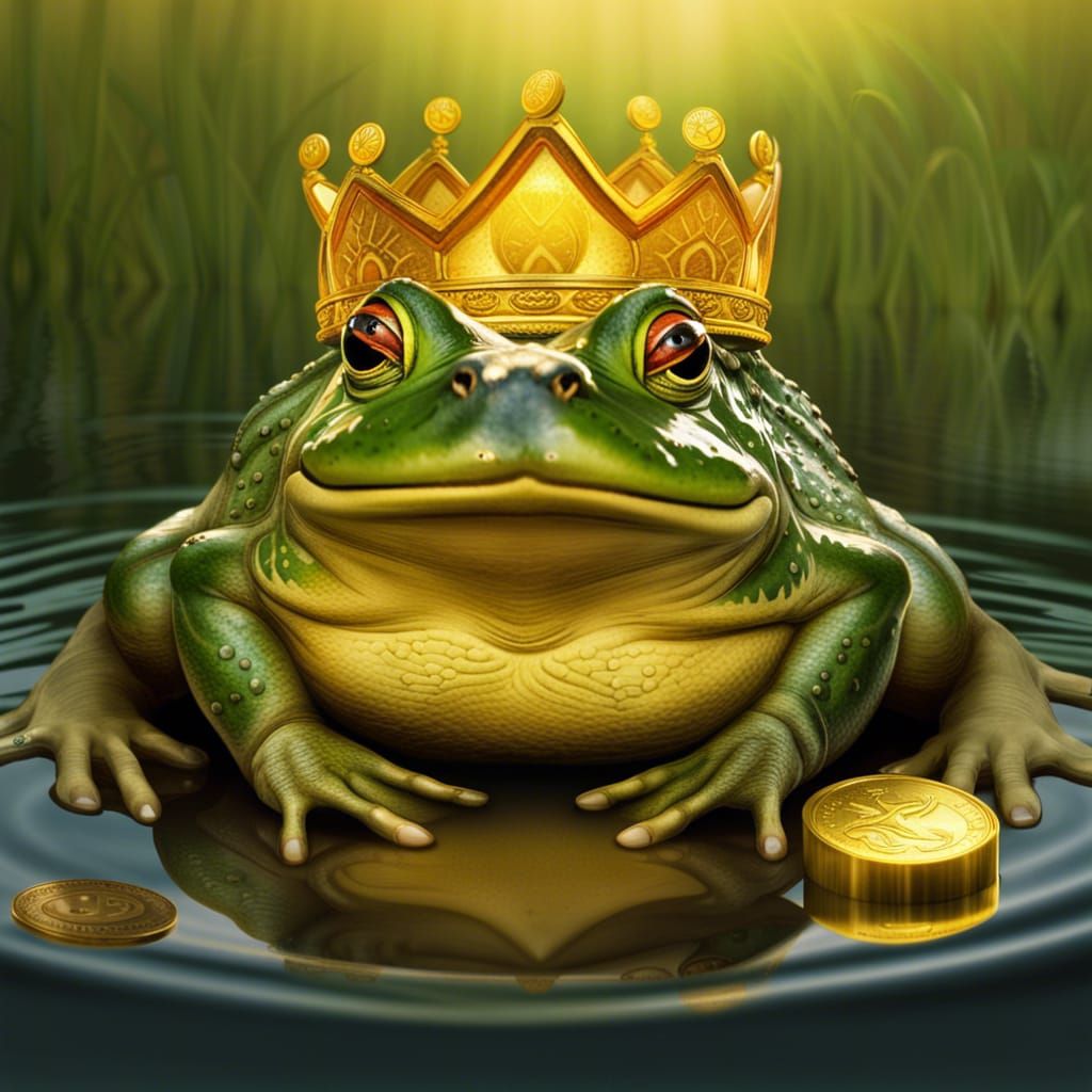 Flaming Crown Bullfrog in Golden Pond