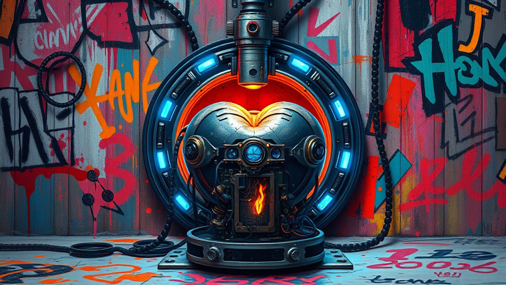 Futuristic Cyberpunk Hearth with Glowing Blue Circuits