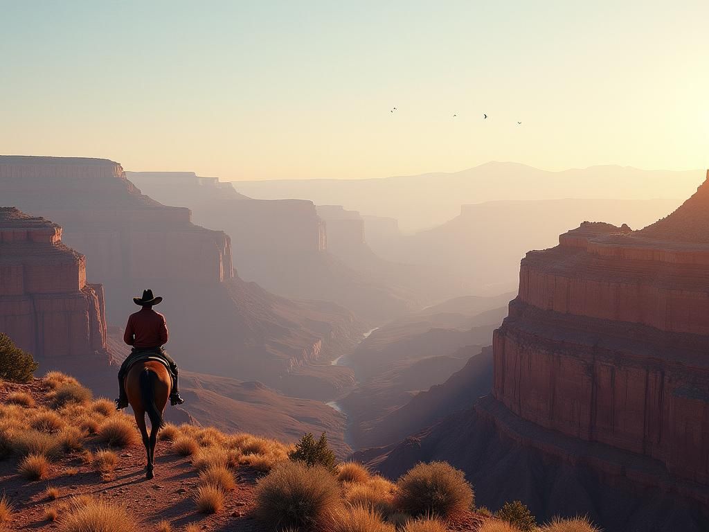Maximalist Grand Canyon Landscape with Cowboy