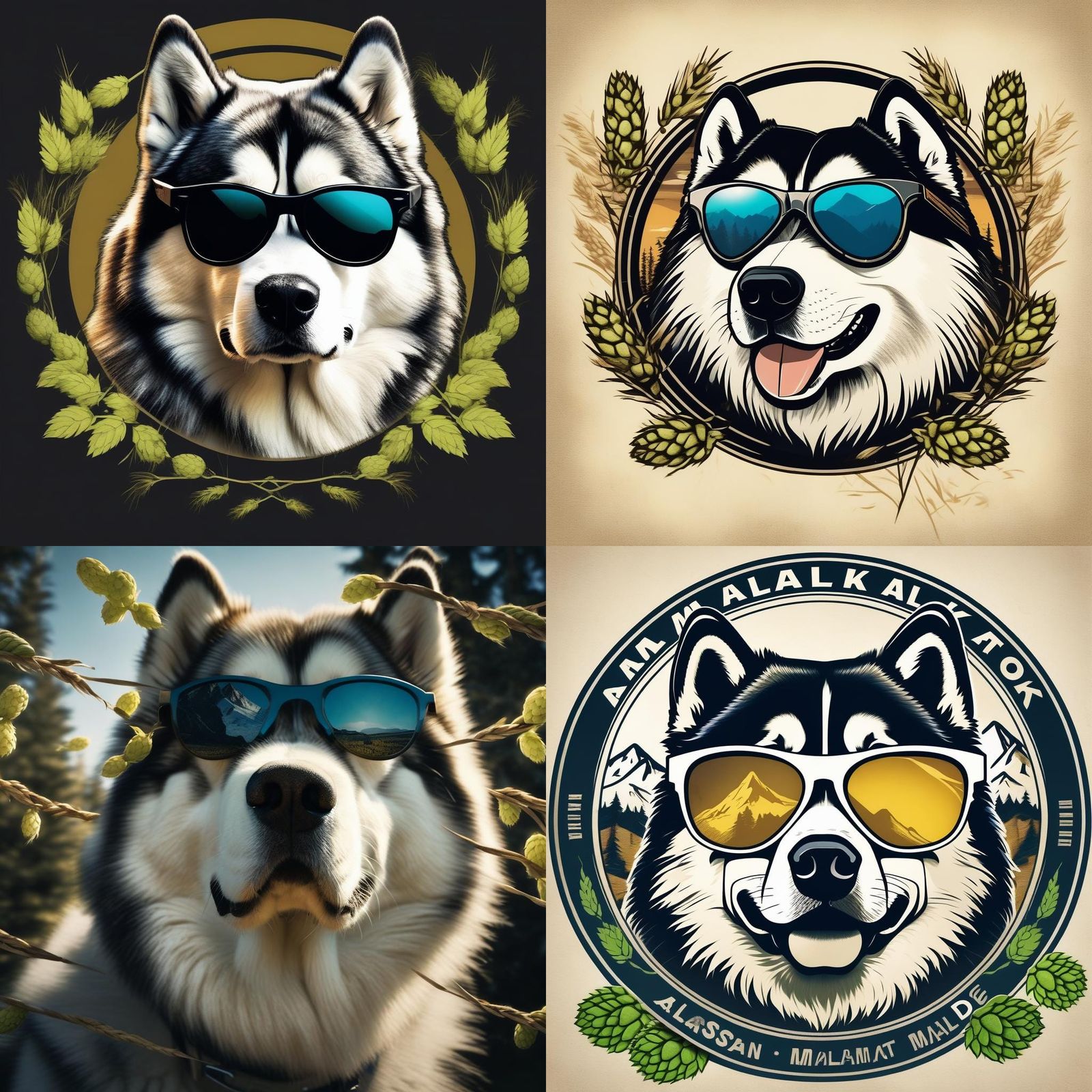 Alaskan Malamute Logo with Hops and Malt