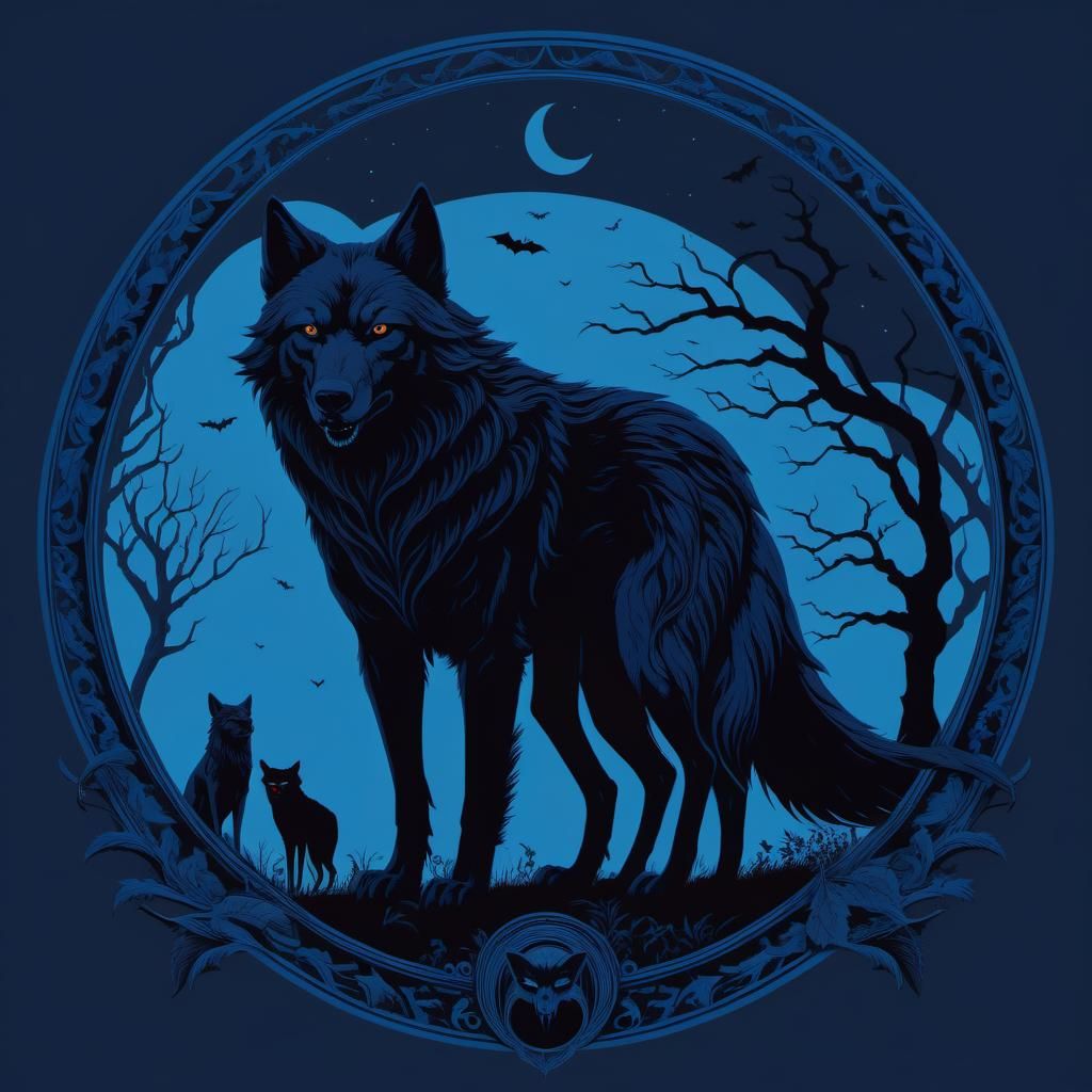 Minimalist Witch, Werewolf, and Vampire in Vibrant Blue