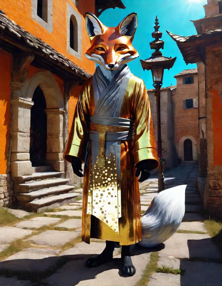 Fox Shilon Monk in Glittering Acrylic, Surreal Art