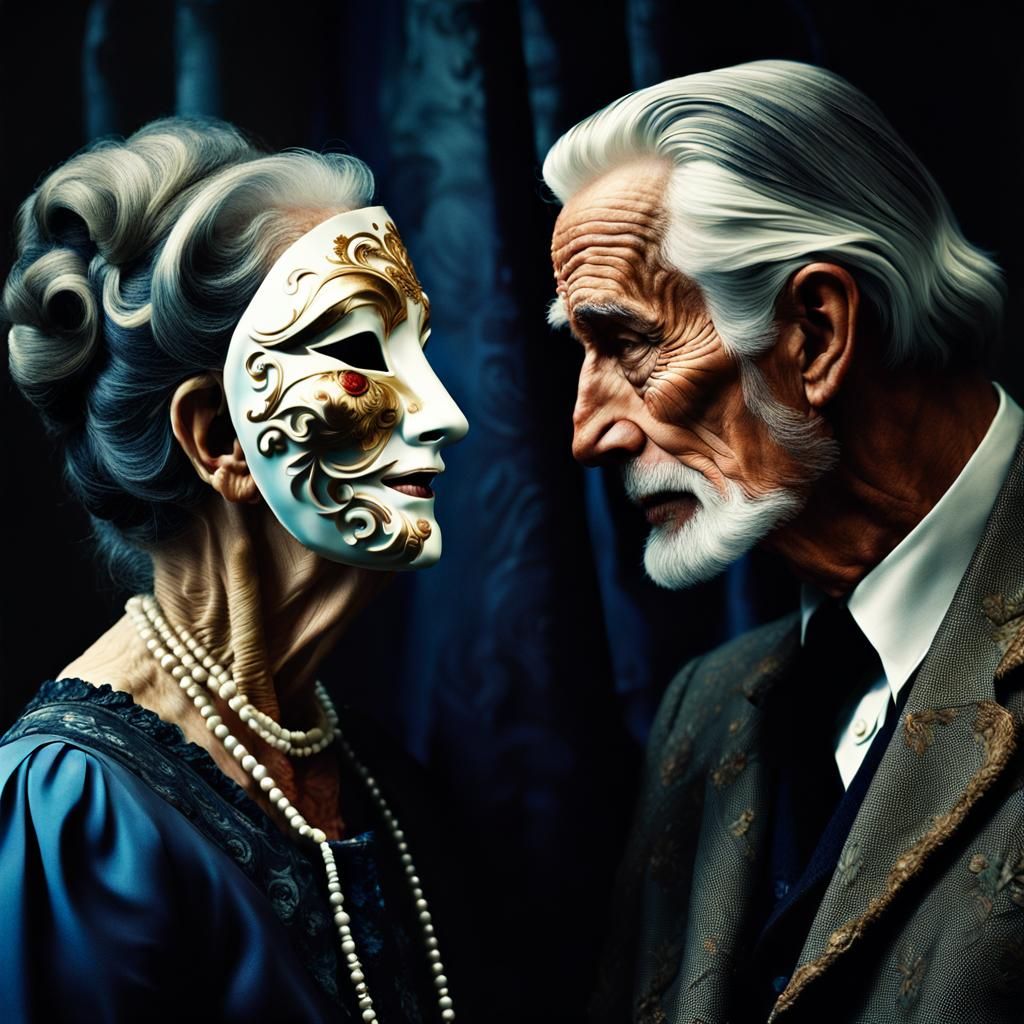 Surreal Photo of Old Woman in Porcelain Mask