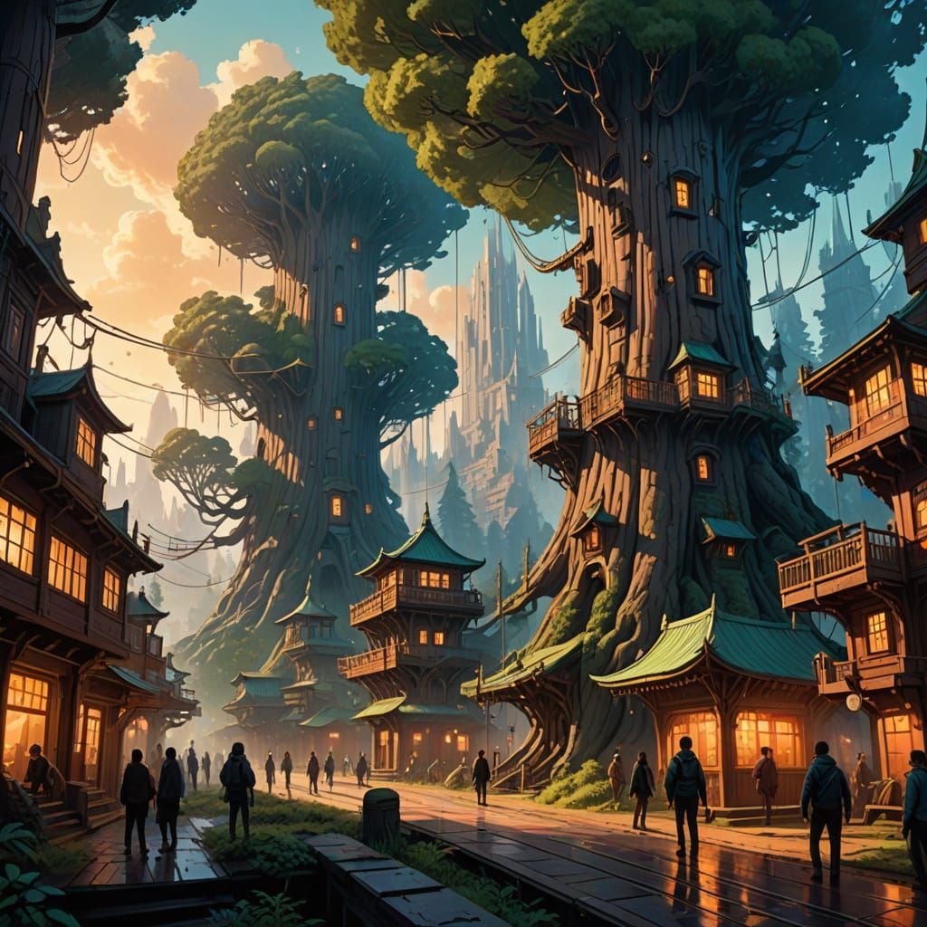 Cyberpunk Tree Metropolis in Vibrant Colors