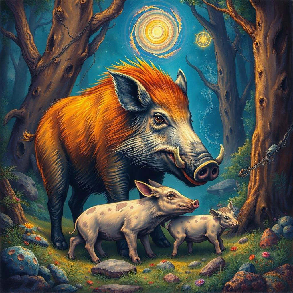 Motherly Love in Vibrant, Dreamlike Cosmic Atmosphere