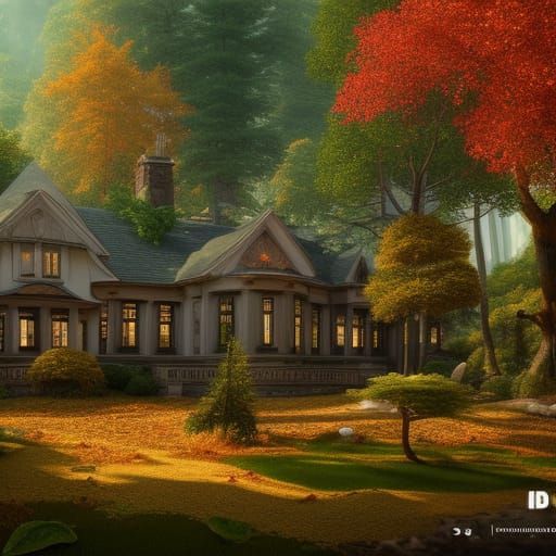 Ultra Realistic Mansion in Autumn Landscape