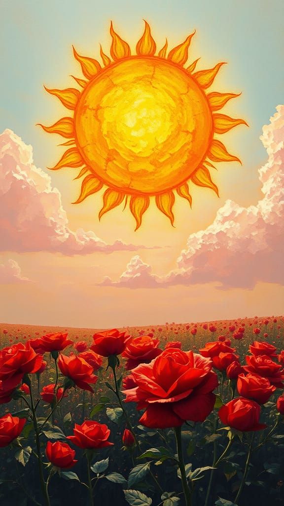 Golden Sun Shines Amidst Pastel Pink Clouds and Vibrant Red ...