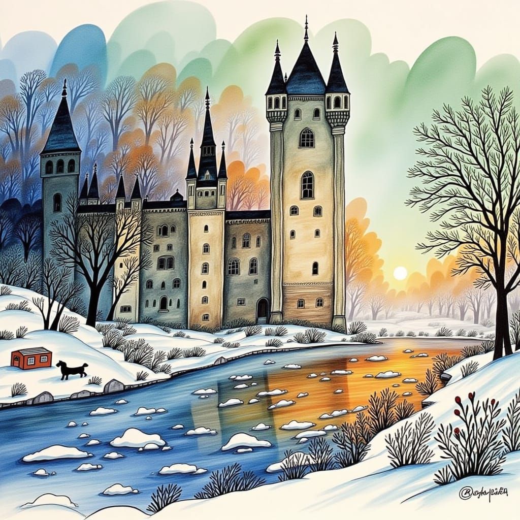 Ethereal Morning in a Whimsical Castle Landscape, Inspired b...
