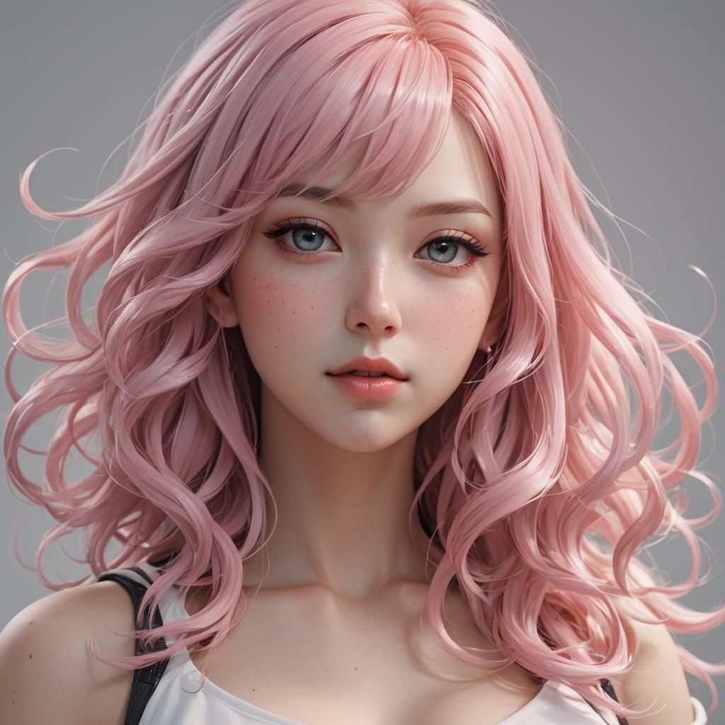 Curvy Woman with Pink Hair: 3D Anime Art