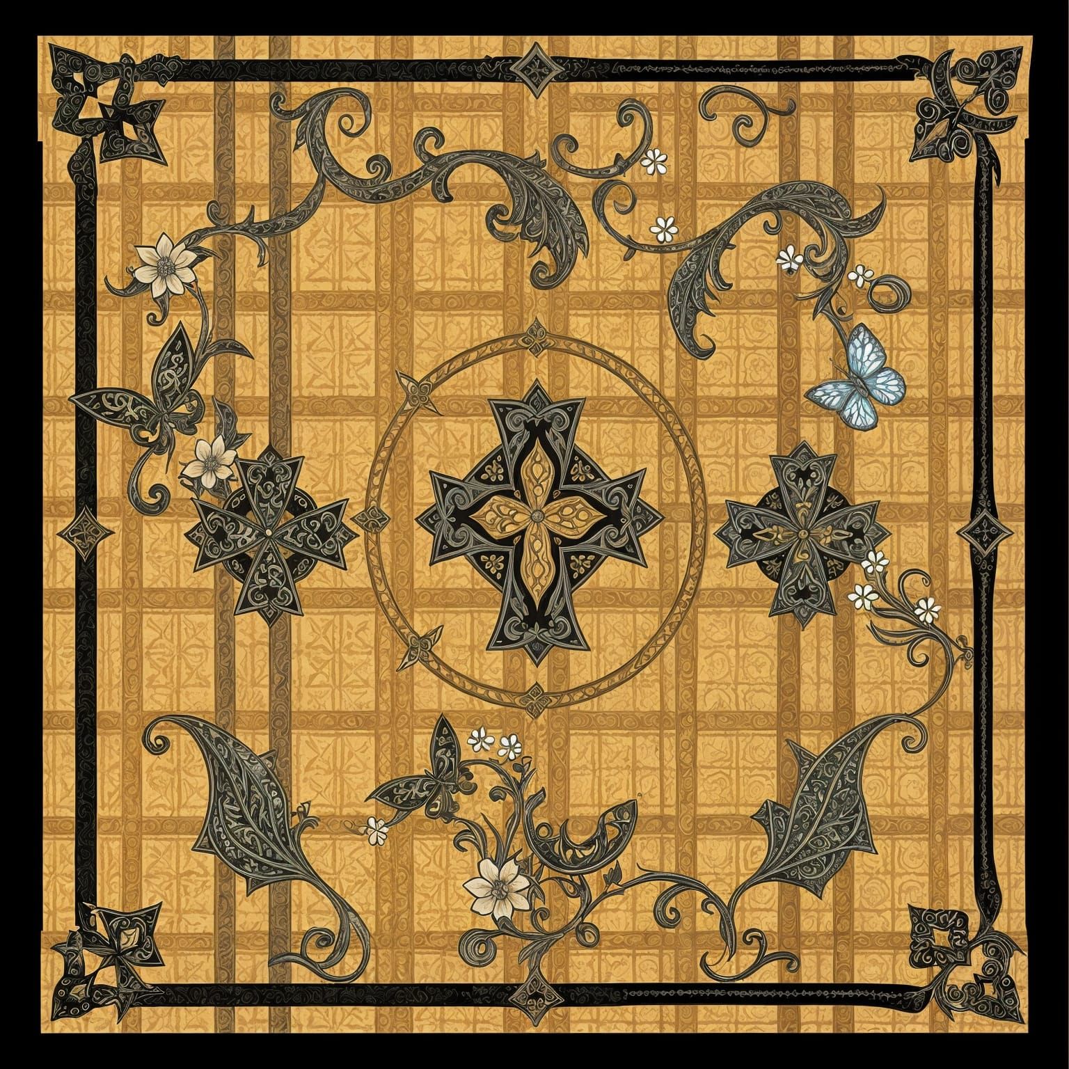 Ancient Celtic Tapestry in Intricate Black Frame