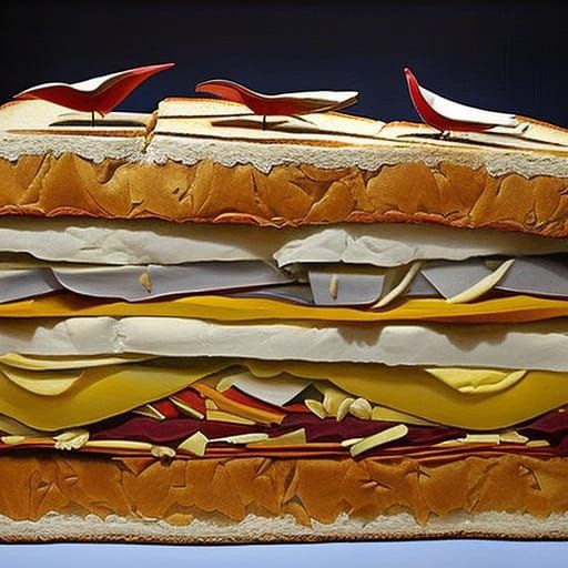 Grotesque Politician Sandwich in Cubist Style