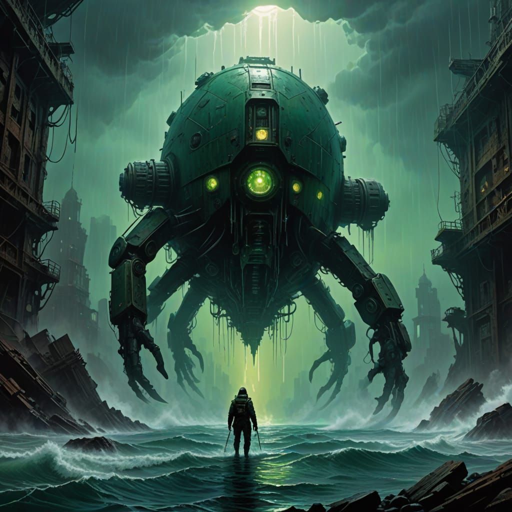 Ancient Crystalline Vessel in a Dystopian Metropolis