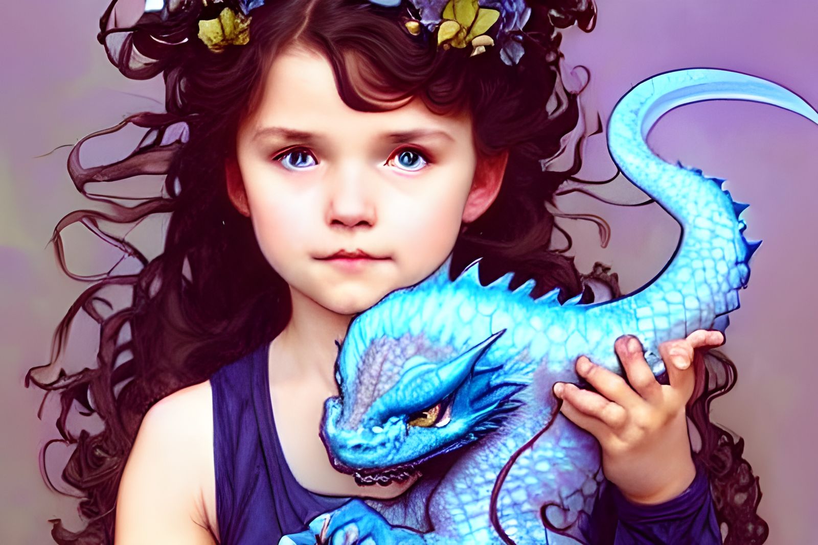 Girl with Dragon in Art Nouveau Style