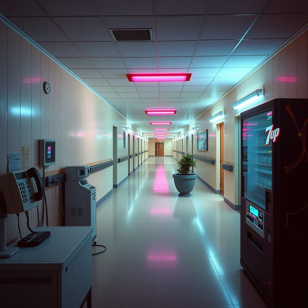 Surreal Futuristic Hospital in Pastel Neon Hues