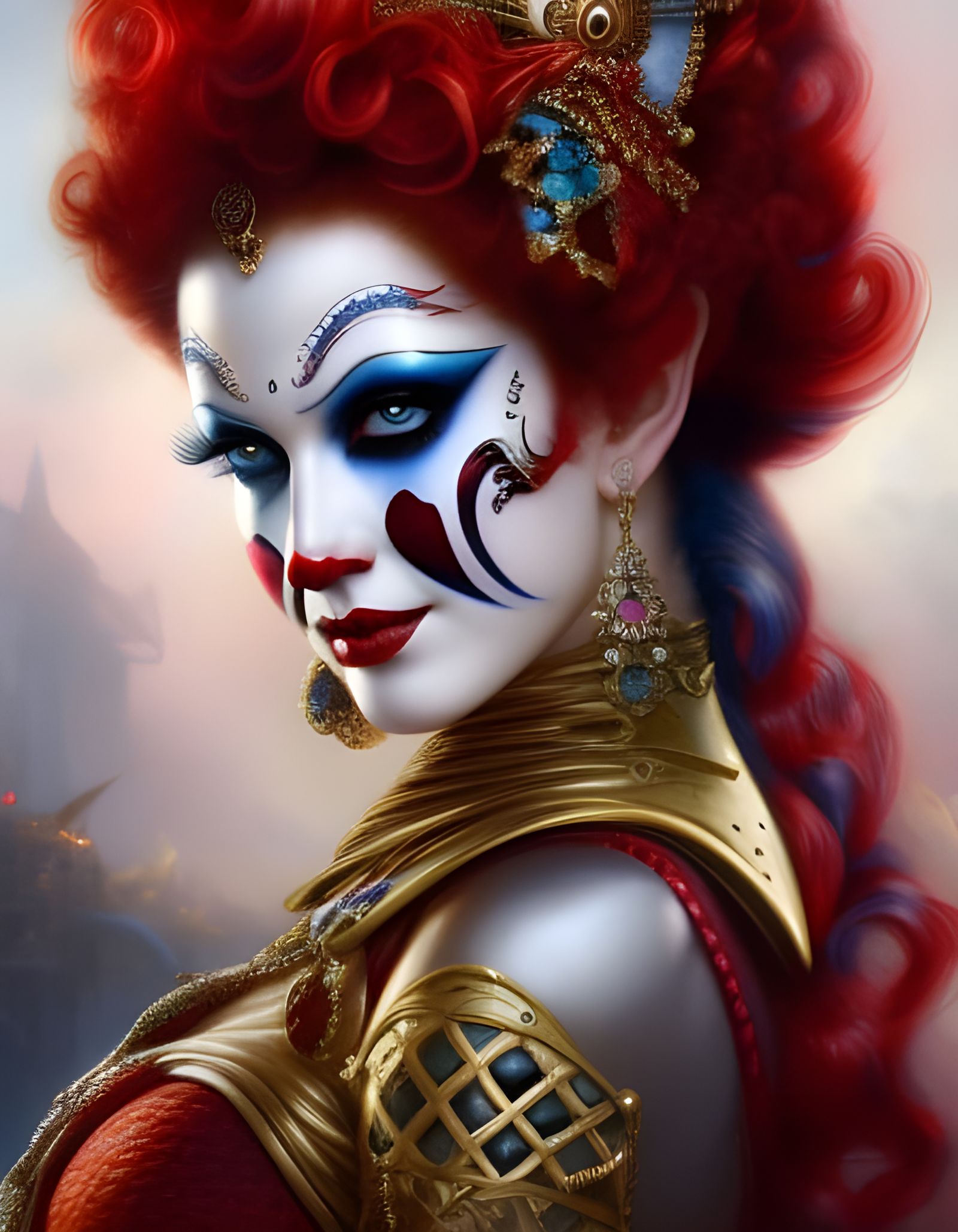 Intricate Harlequin Queen in Art Nouveau Style