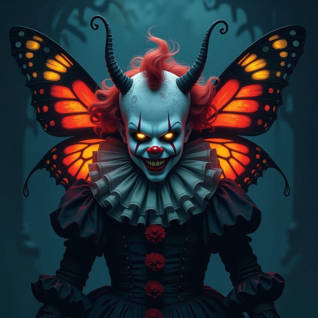 Monstrous Clown Moth Woman with Glowing Eyes