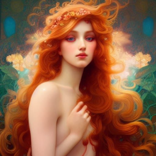 Fiery Heart: A Dark Fantasy Art Nouveau Portrait