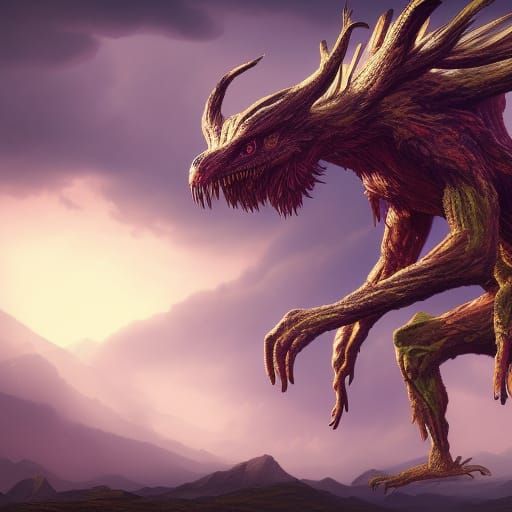 Flying Tree Monster with Branch Wings Art