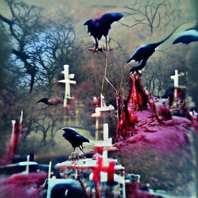 Gothic Crow's Lament in Graveyard Setting