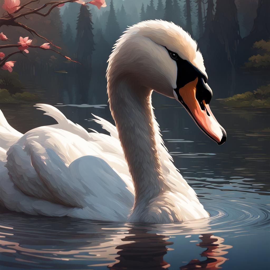 Swan Portrait in Hyperdetailed Splash Art Style