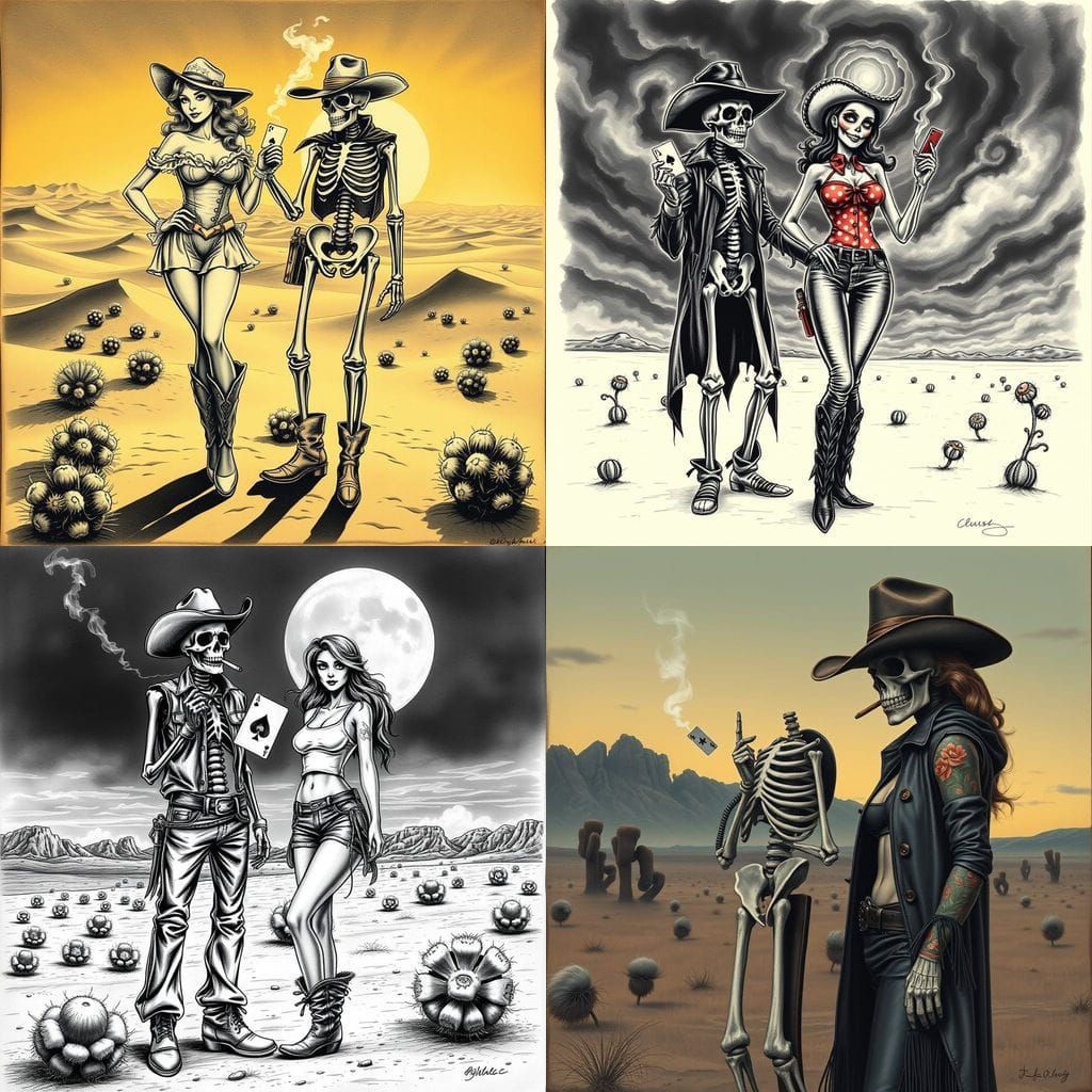 Skeleton Cowboy in American Traditional Tattoo Art