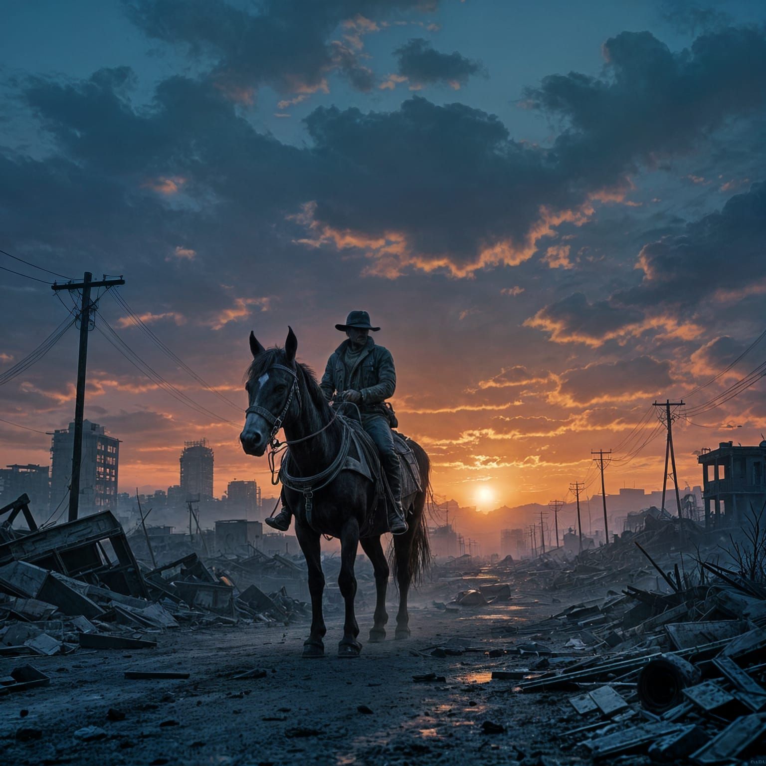 Wasteland Mule Silhouette in Post-Apocalyptic Twilight