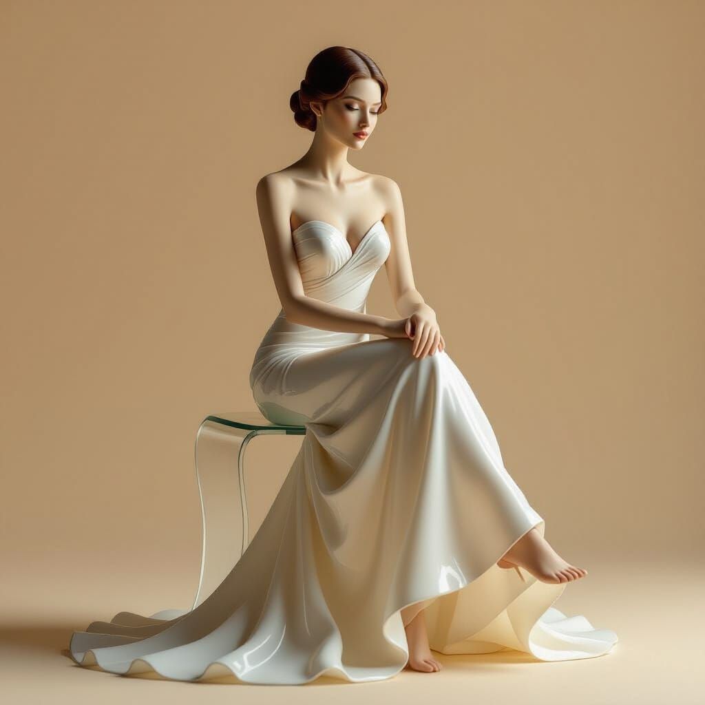 Hyperrealistic Glass Bridal Gown Sculpture
