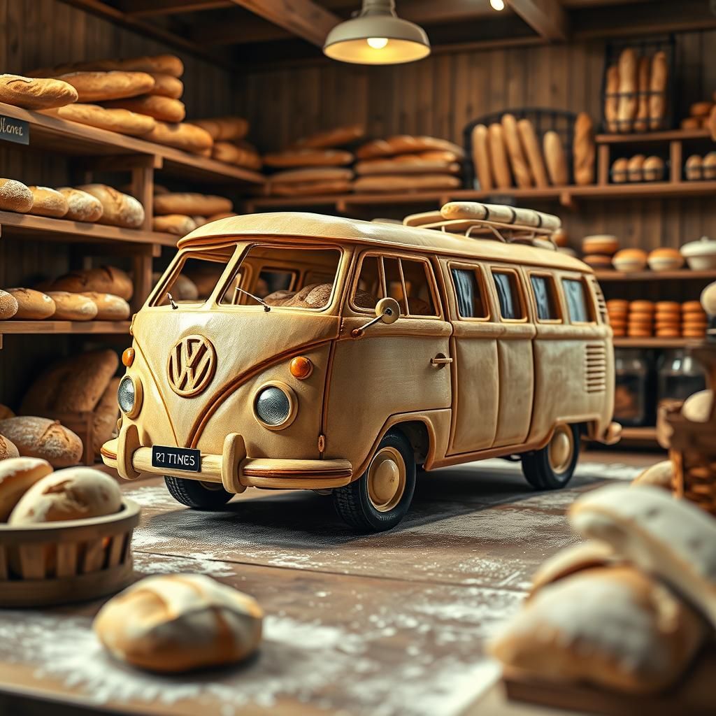 Bread VW Bus Sculpture in Quaint Bakery