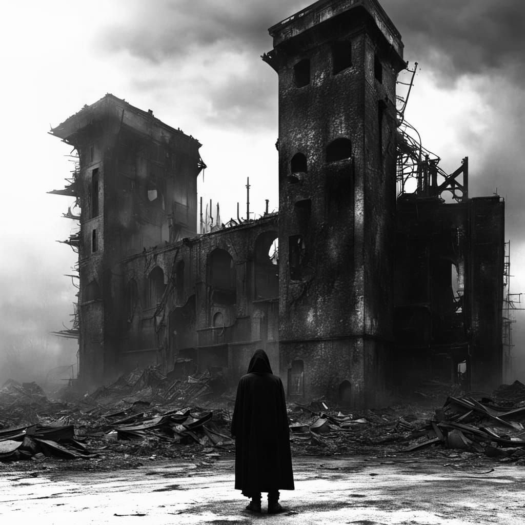 Goth in Ruined Cathedral, Moody Dark Photography