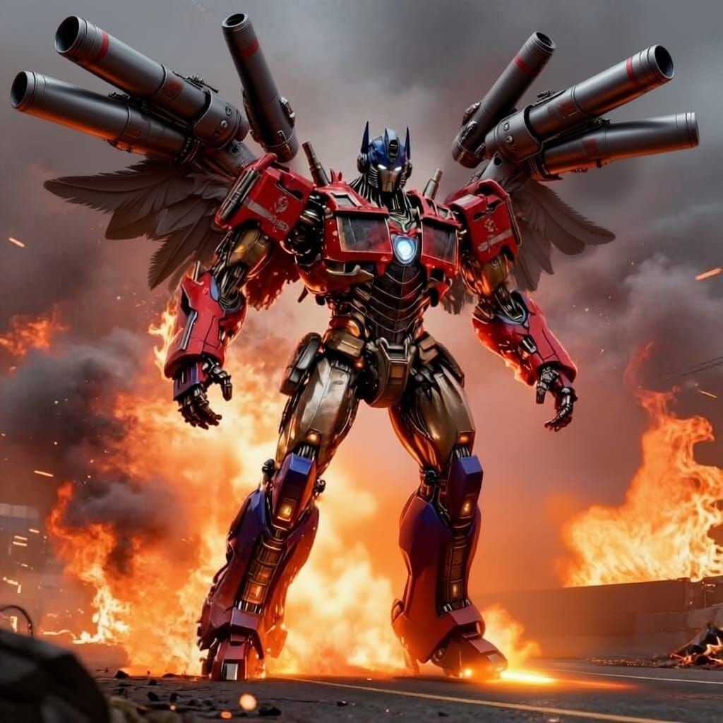 Demonic Iron Giant Transformer in Fiery Road