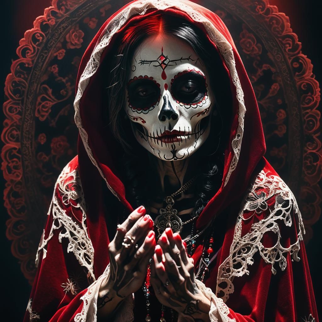 Santa Muerte Portrait in Victorian Goth Style