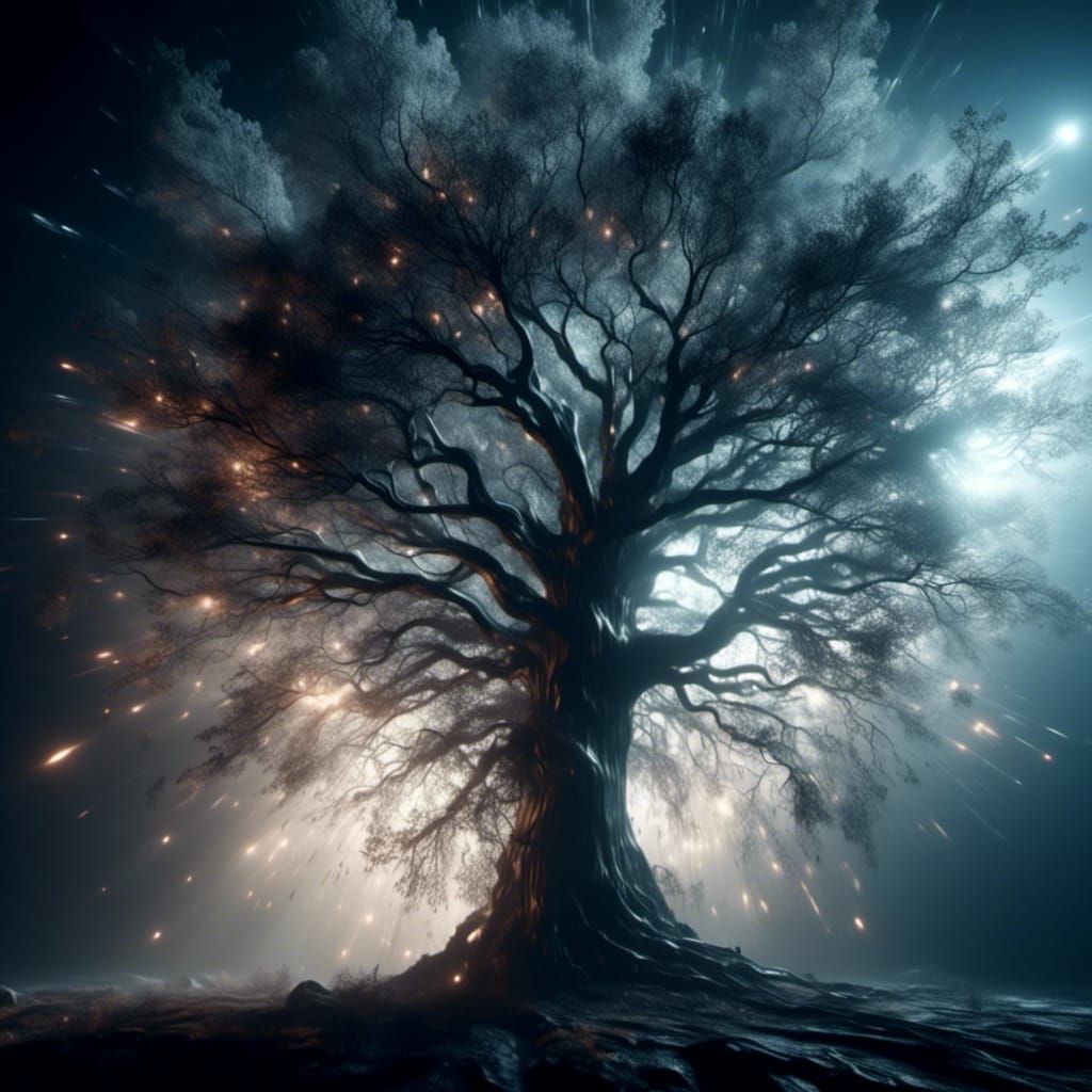 Demented Tree Exploding with Fractal Cracks