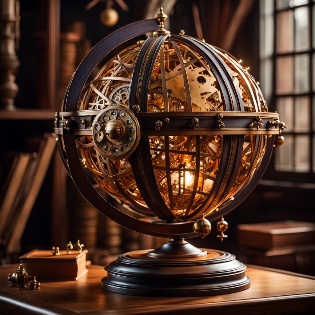 Steampunk Globe with Medieval Elements and Inventions