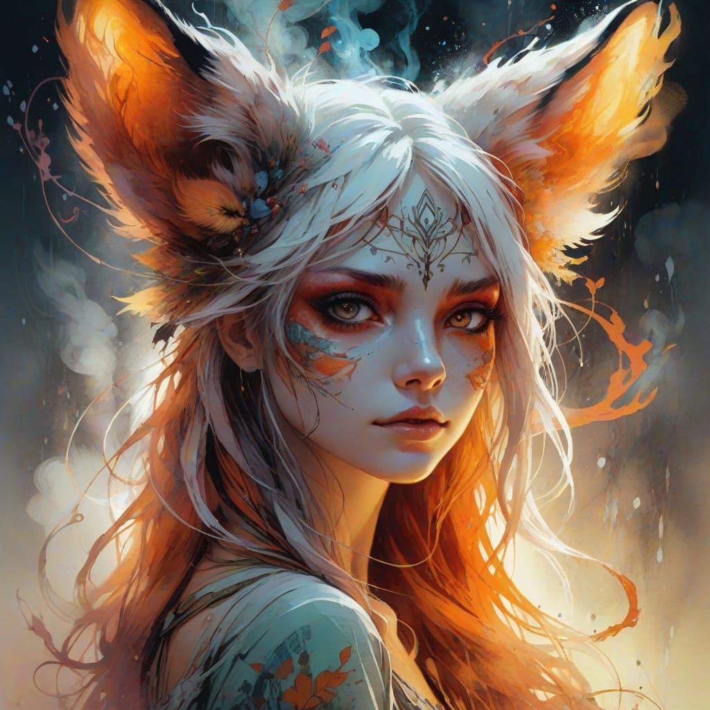 Fox Girl in Dark Fantasy Style with Rutilant Glow